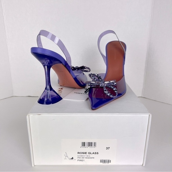 Amina Muaddi Rosie Crystal-Embellished Transparent Slingback Pumps. Size:37. NIB - Picture 4 of 17